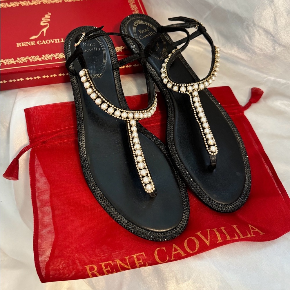 Rene Caovilla Sandals with Pearl& Crystals Detailing